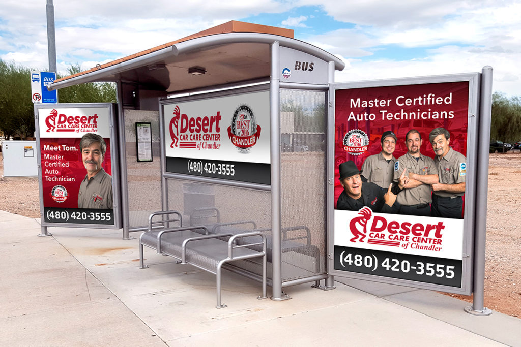 Bus Stop Full House Advertisement for Desert Car Care