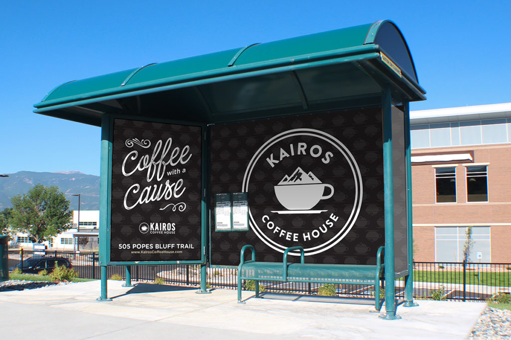 Bus Stop Curbside Castle Advertisement for Kairos Coffee