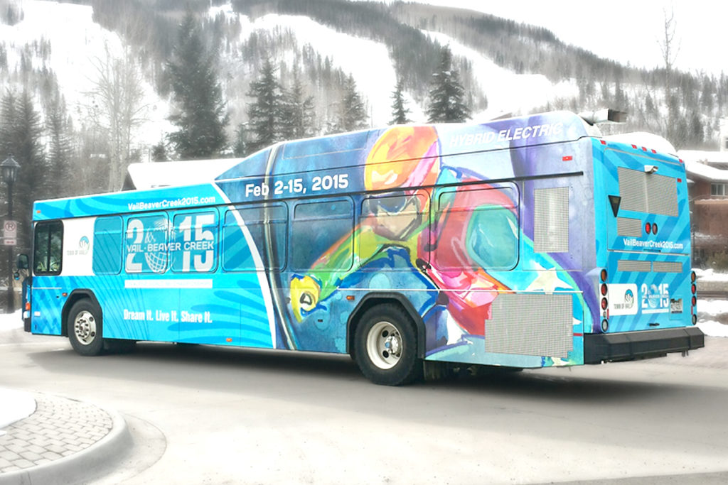 Full Bus Wrap advertising FIS Alpine World Ski championship by vail beaver creek.
